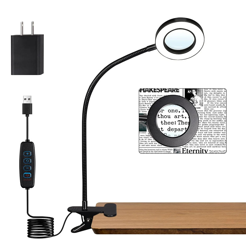 Clip On Desk Lamp with Flexible Neck 3 Light Modes and 10 Level Dimming USB Powered Light
