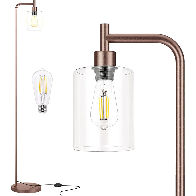 Modern Black Floor Lamp with Clear Glass Shade and LED Bulb