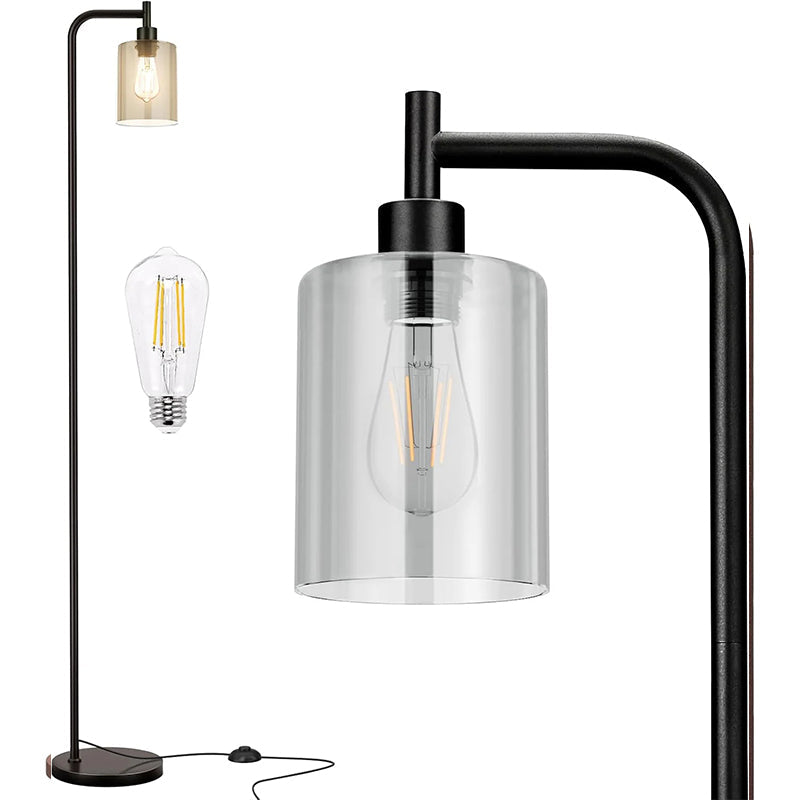 Modern Black Floor Lamp with Clear Glass Shade and LED Bulb