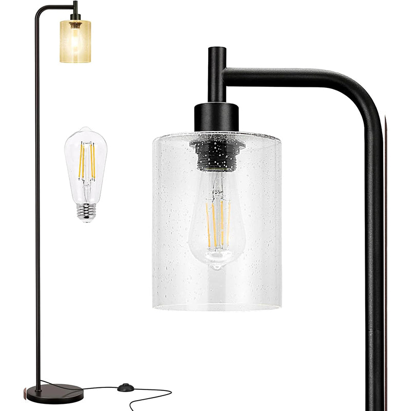 Modern Black Floor Lamp with Clear Glass Shade and LED Bulb