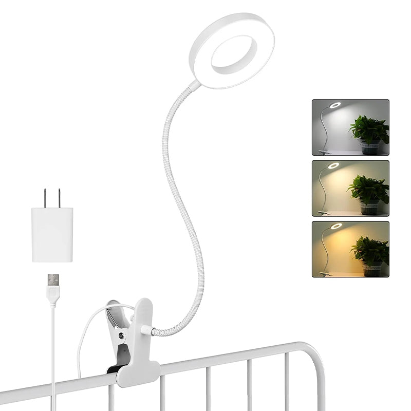 Clip On Desk Lamp with Flexible Neck 3 Light Modes and 10 Level Dimming USB Powered Light