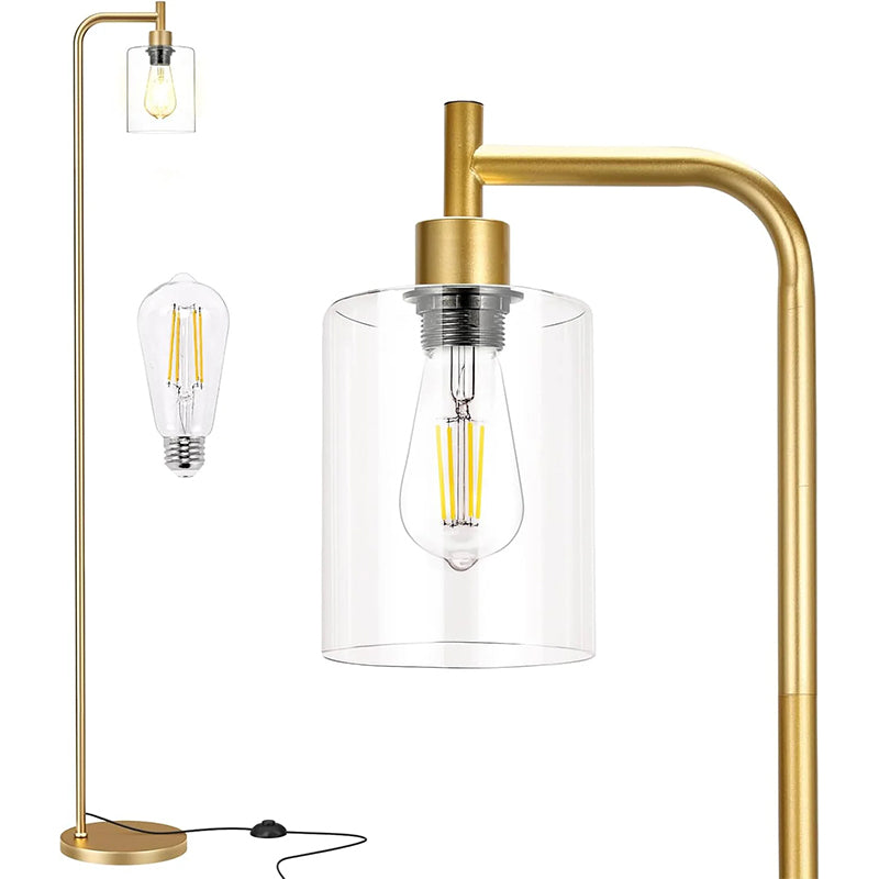 Modern Black Floor Lamp with Clear Glass Shade and LED Bulb