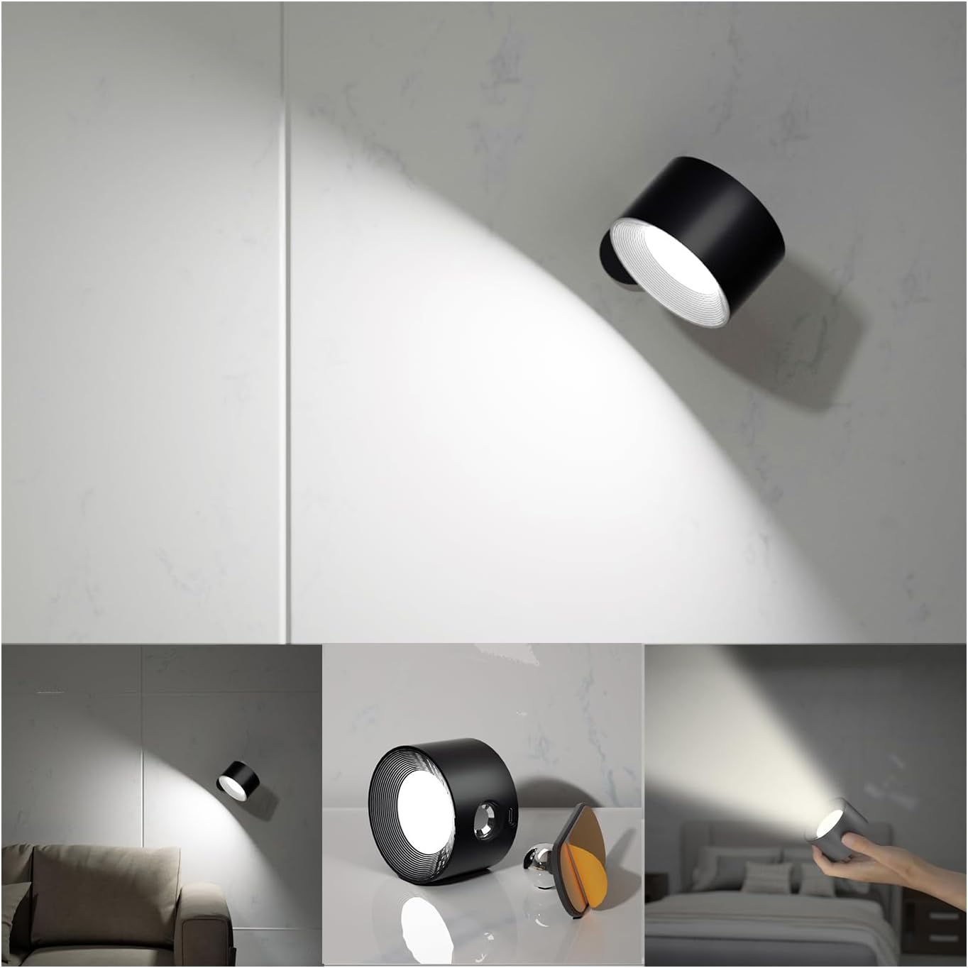 LED Wall Sconce Rechargeable Battery Operated with USB and Adjustable Color Temperatures