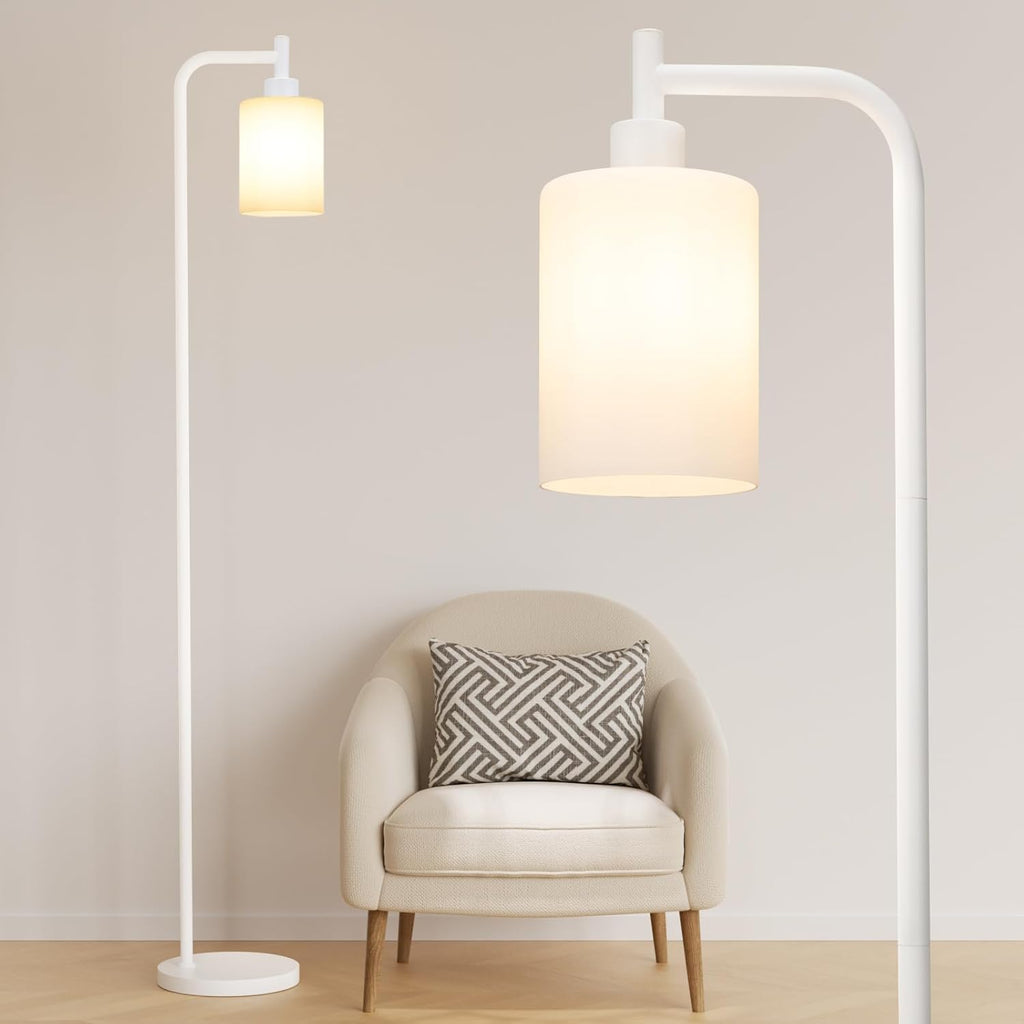 Modern Black Floor Lamp with Clear Glass Shade and LED Bulb