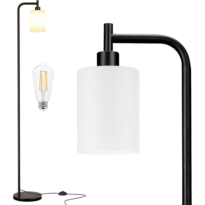 Modern Black Floor Lamp with Clear Glass Shade and LED Bulb