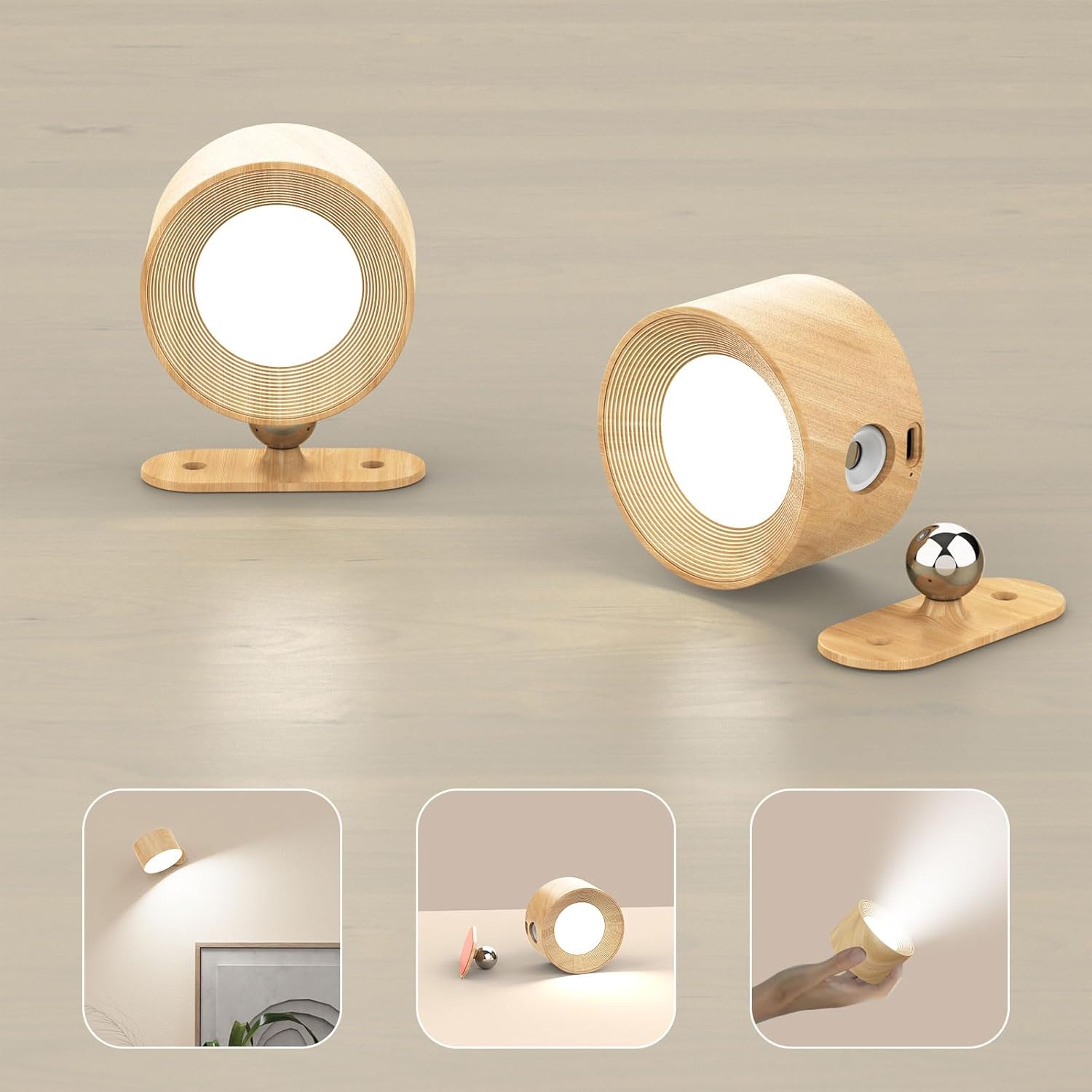 LED Wall Sconce Rechargeable Battery Operated with USB and Adjustable Color Temperatures