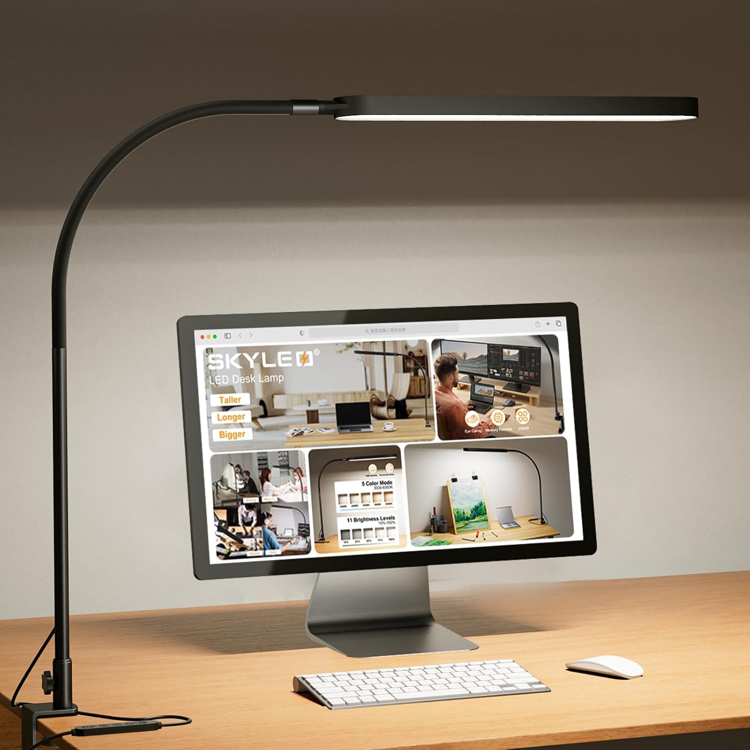 LED Desk Lamp with Adjustable Arm 5 Color Modes and 11 Level Dimming for Home Office