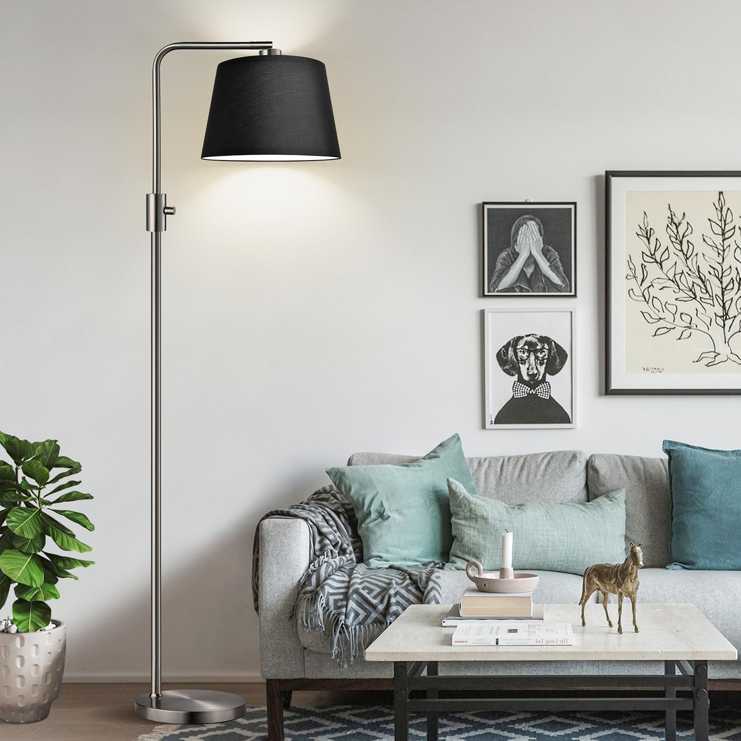 Dimmable LED Floor Lamp with Adjustable Head and Edison Style Bulb