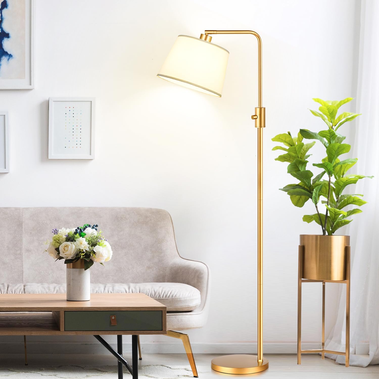 Dimmable LED Floor Lamp with Adjustable Head and Edison Style Bulb