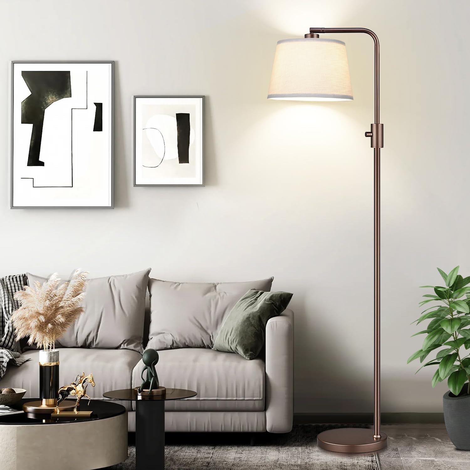 Dimmable LED Floor Lamp with Adjustable Head and Edison Style Bulb